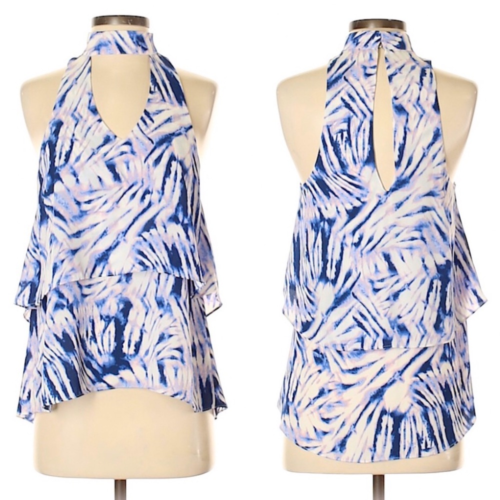 Blue Print Mock Top